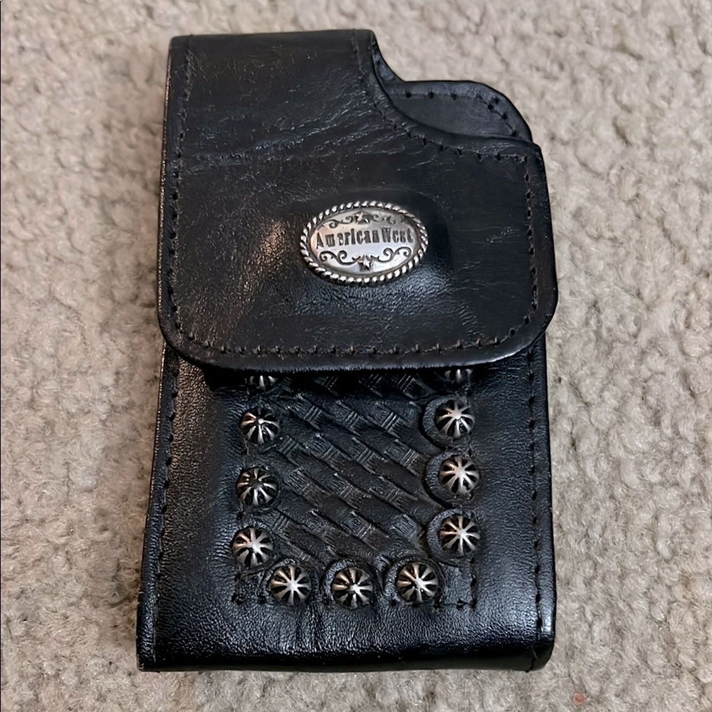 American West Black Leather Holster Belt Wallet Clip Bag Western Country Studs